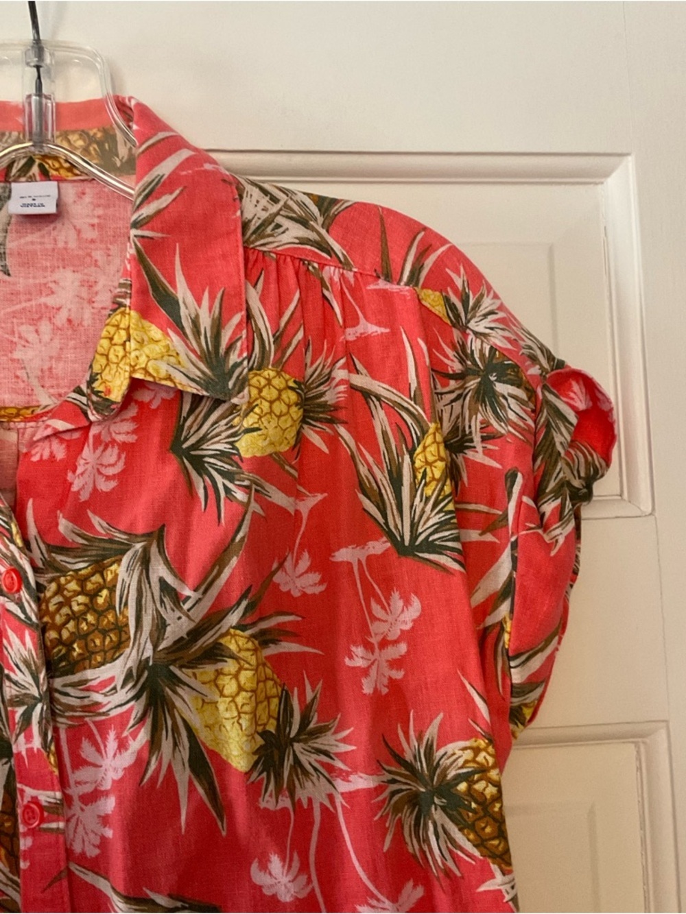 Old Navy Linen Blend Pineapple Shift Shirt Dress Tropical Vacation Cruise Size S - Picture 3 of 7